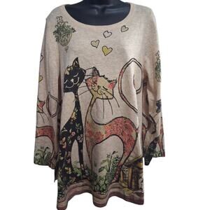 Shana Shirt Large Cat Lady Novelty Top Wool Blend Casual Ladies Top